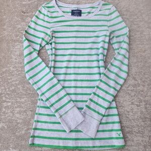 American Eagle Y2K Gray & Green Striped Long Sleeve Tee Shirt, Sz M 💚🩶